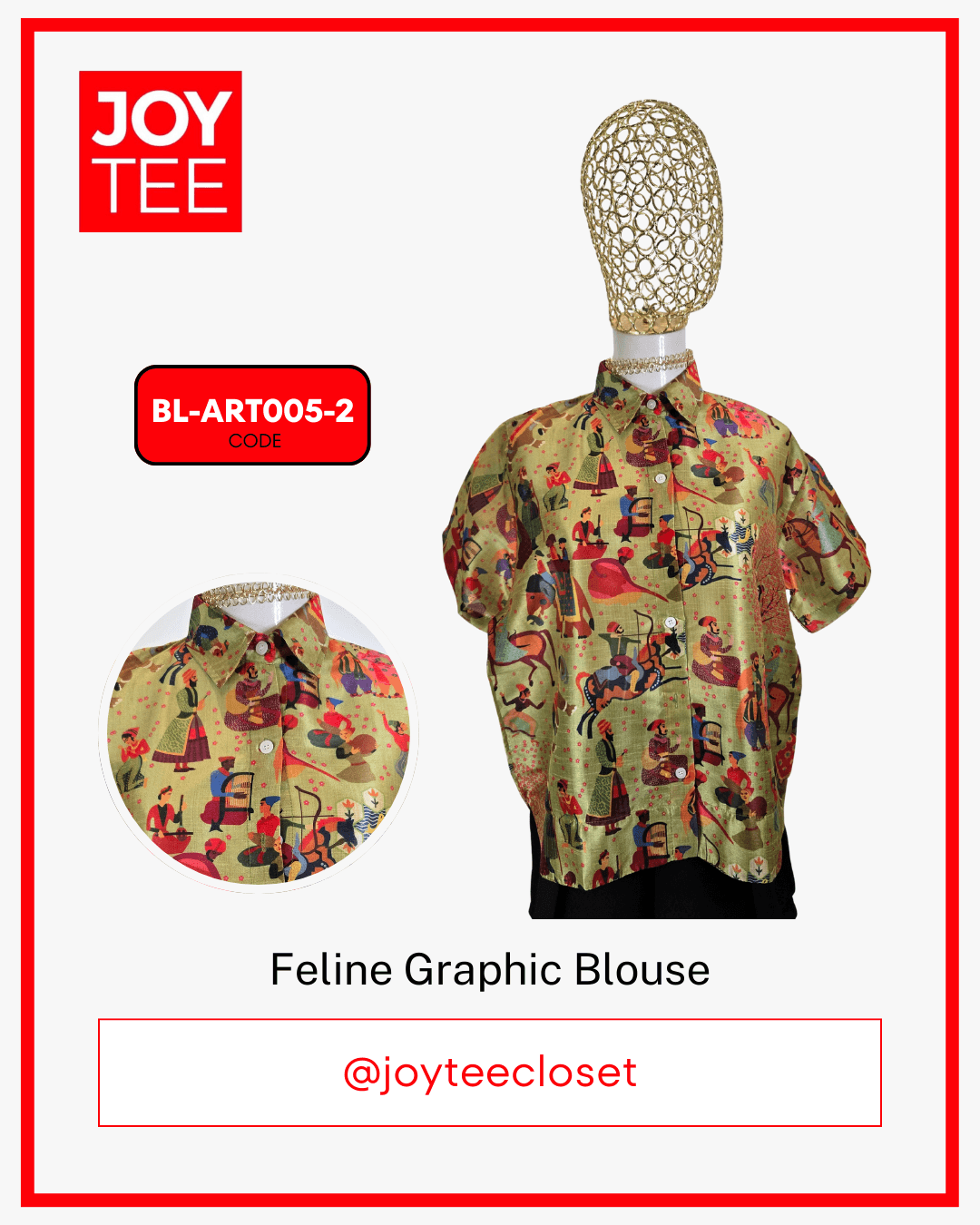 Linen Slab Fabric with Print FELINE GRAPHIC BLOUSE BL-ART005-2